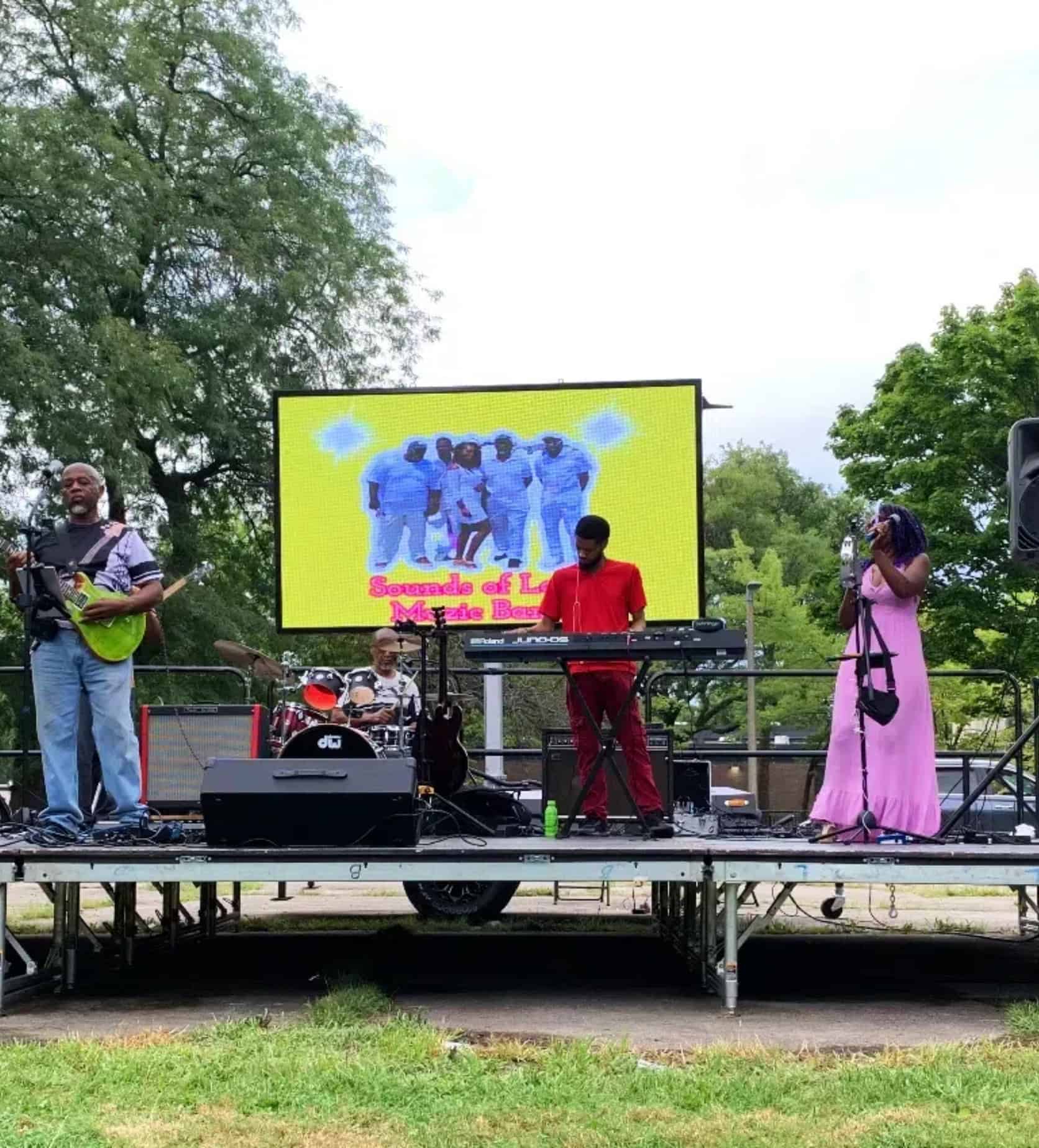 MB-5 LED screen trailer in outside musical stage event