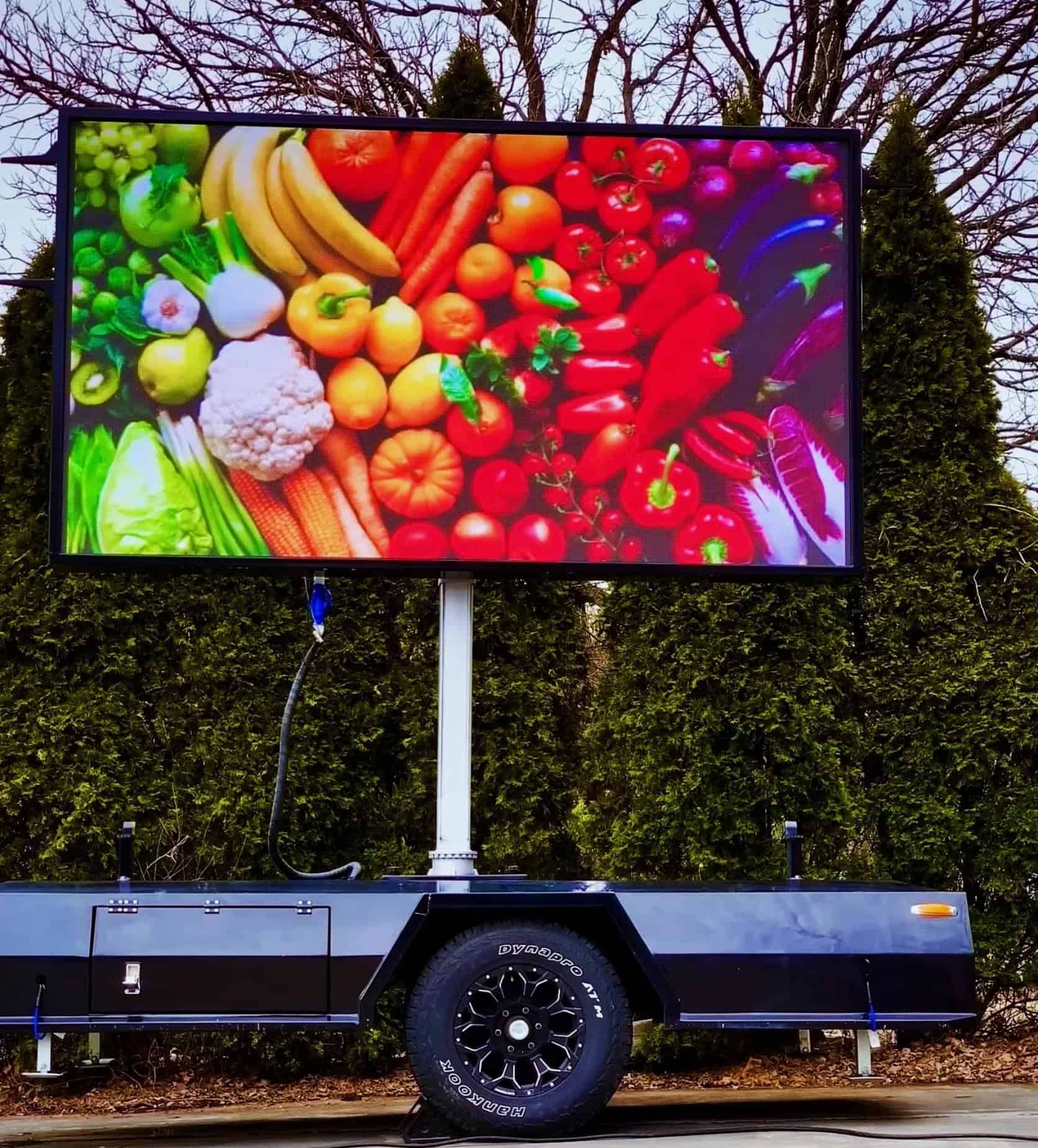 MB-5 LED trailer displaying restaurant raw materials